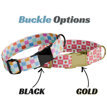 Sweet Summer Personalized Dog Collar Checker Print Custom Girly Berry & Pastel Vibes (OG-556)