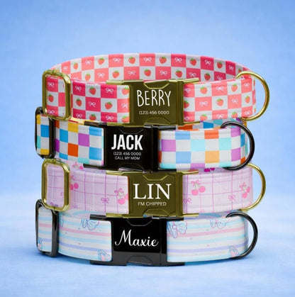 Sweet Summer Personalized Dog Collar Checker Print Custom Girly Berry & Pastel Vibes (OG-556)