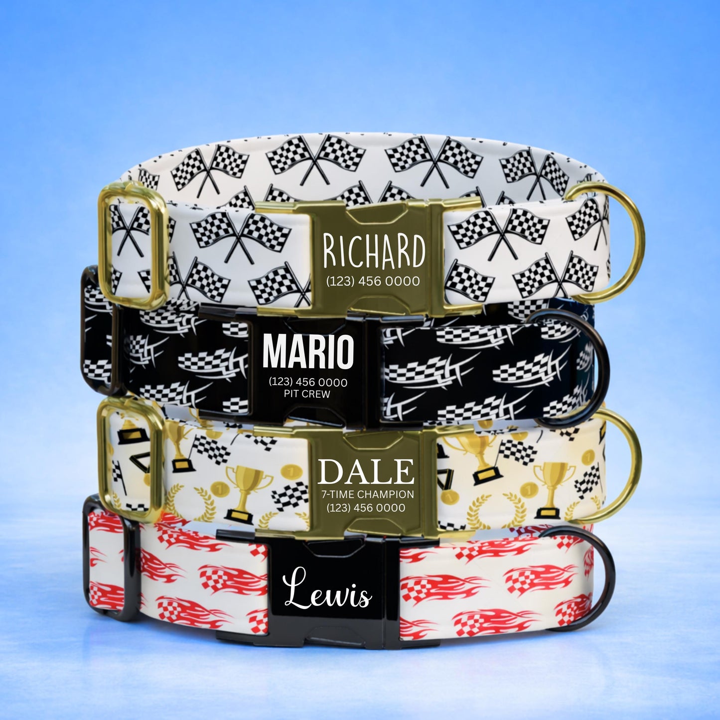 The Spiffy Dog Speedway Series - Checkered Flag & Trophy Edition Custom Racing Dog Collar (OG-505)