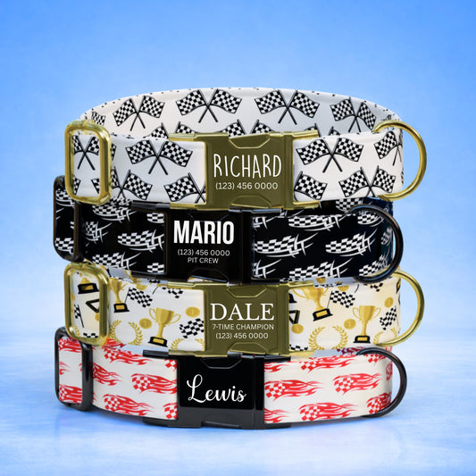 The Spiffy Dog Speedway Series - Checkered Flag & Trophy Edition Custom Racing Dog Collar (OG-505)