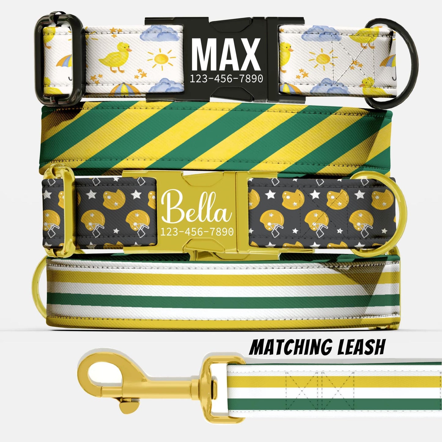 Game Day Collar Green & Yellow Football Dog Collar | Personalized Sports Fan Pet Tag (OG-444)
