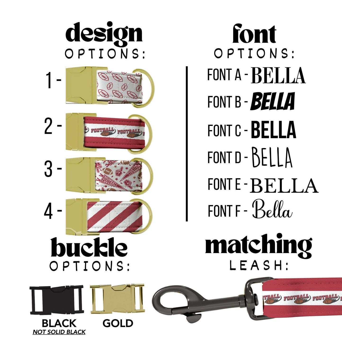 Cardinal Red & White Striped Dog Collar – Personalized Football Game Day Collar – Custom Engraved Name – Saturday Series (OG-437)