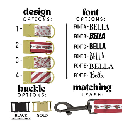 Cardinal Red & White Striped Dog Collar – Personalized Football Game Day Collar – Custom Engraved Name – Saturday Series (OG-437)